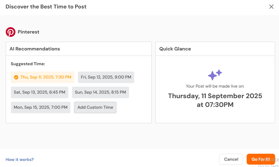 Social Champ’s AI-Suggested Times to Post