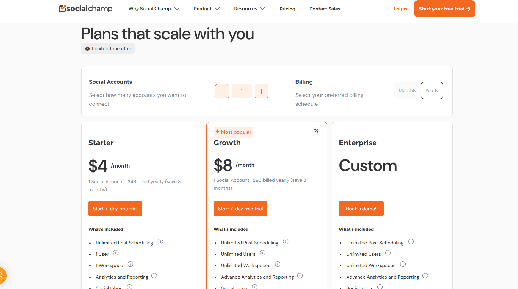 Social Champ’s Pricing Plans