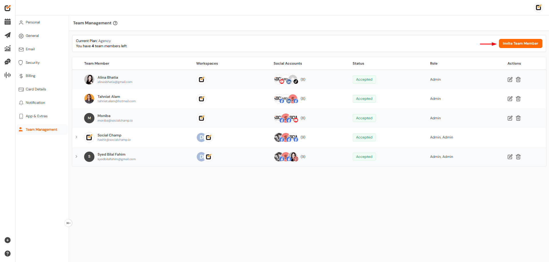 Social Champ’s Team Collaboration Feature