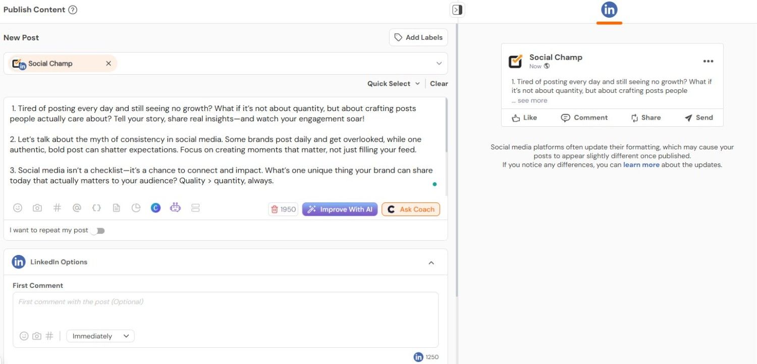 Social Champ's Publishing Dashboard