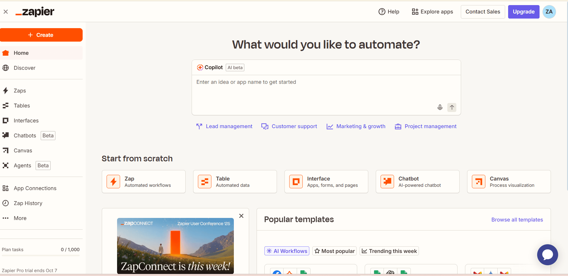 Zapier's Dashboard