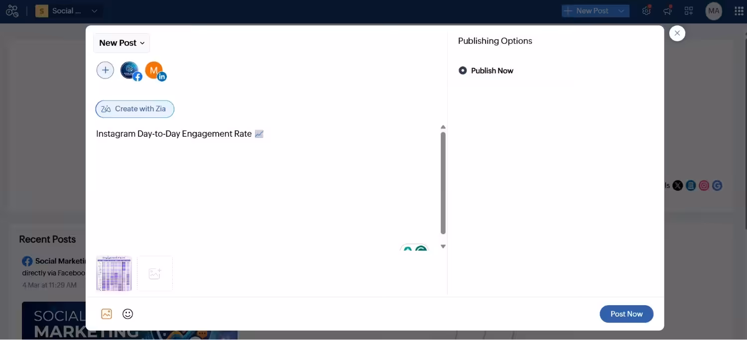 Zoho Social's Dashboard