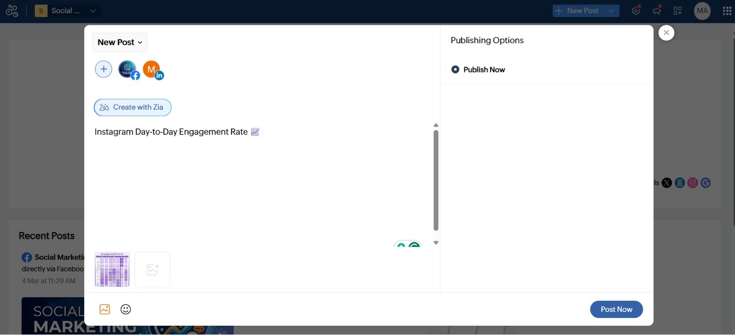 Zoho Social's Dashboard