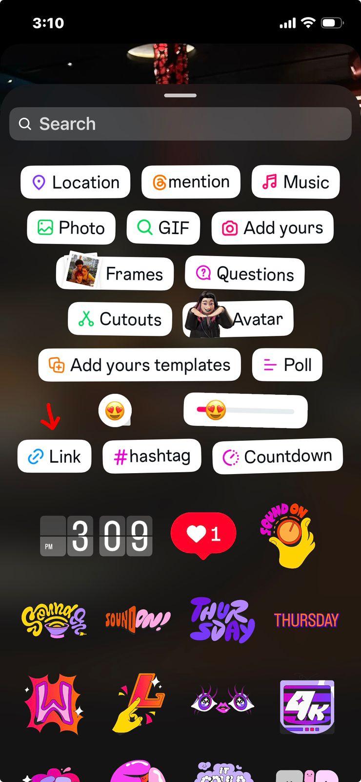 Click on the Link Sticker