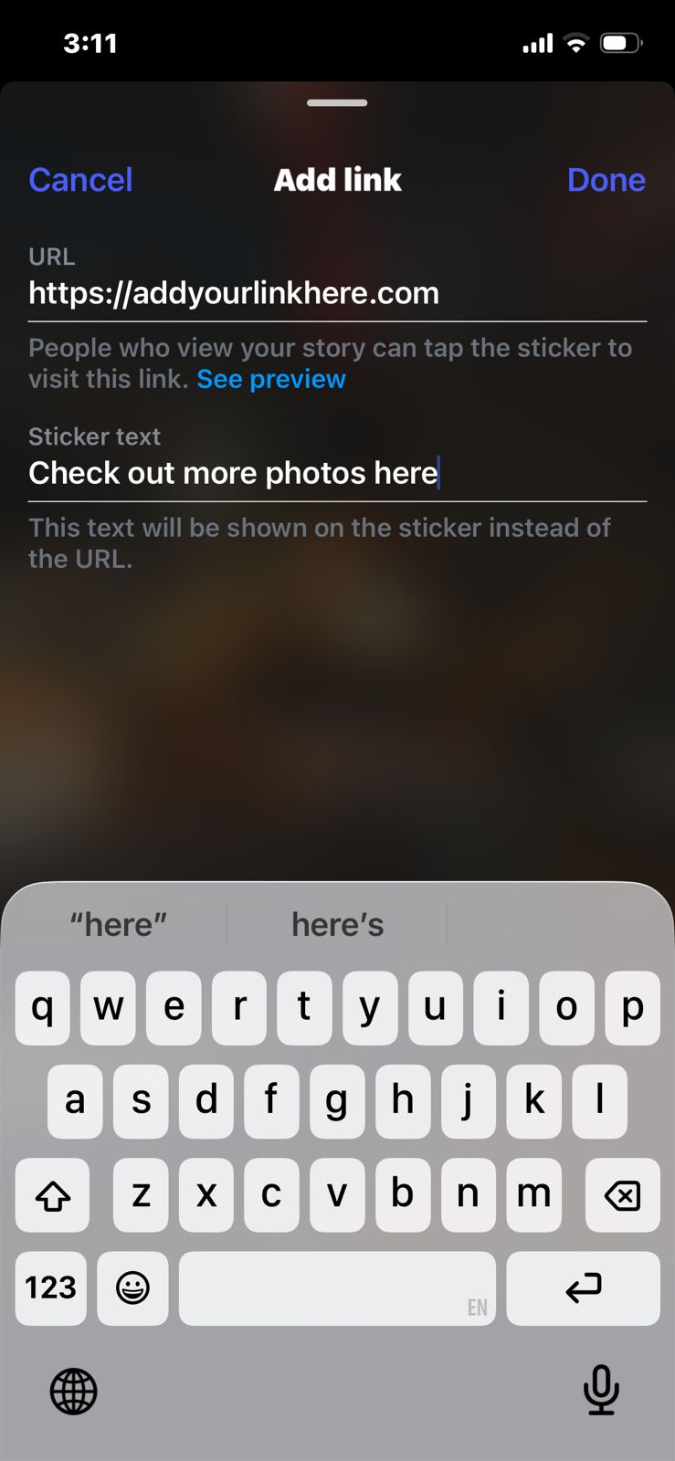 Add Link and Customized Text in the Given Fields