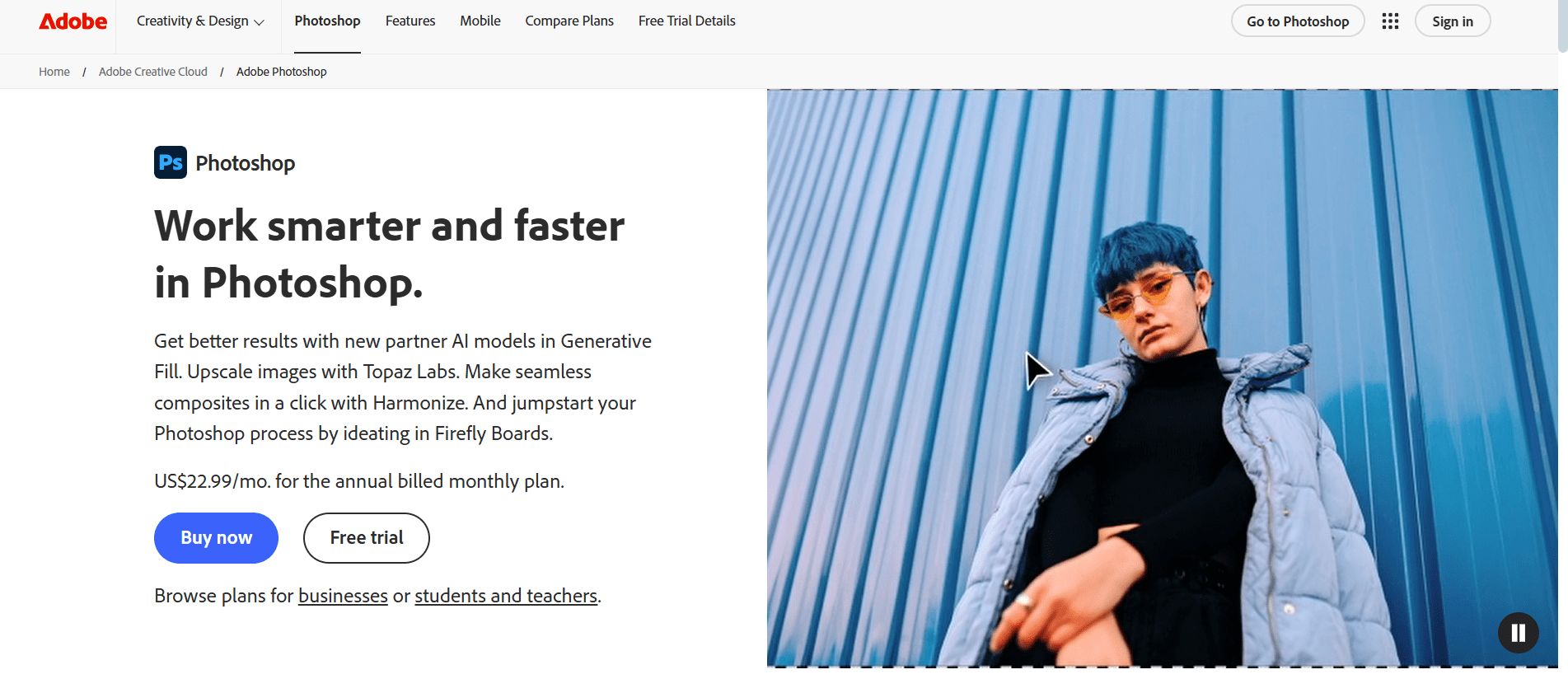 Adobe Photoshop’s Landing Page