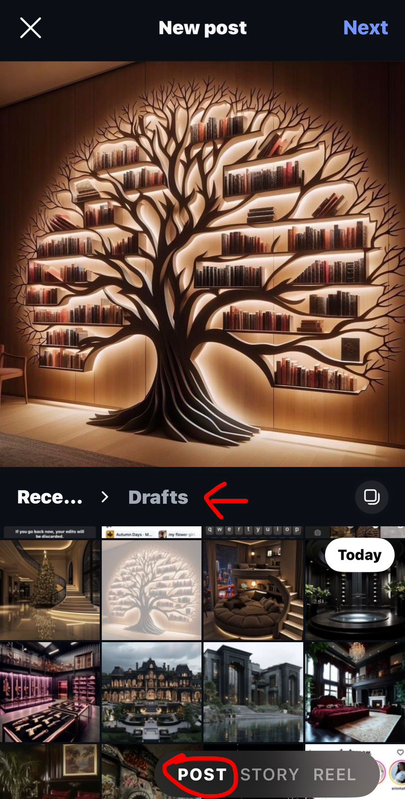 Click on Post on the Grid Below and Select Drafts
