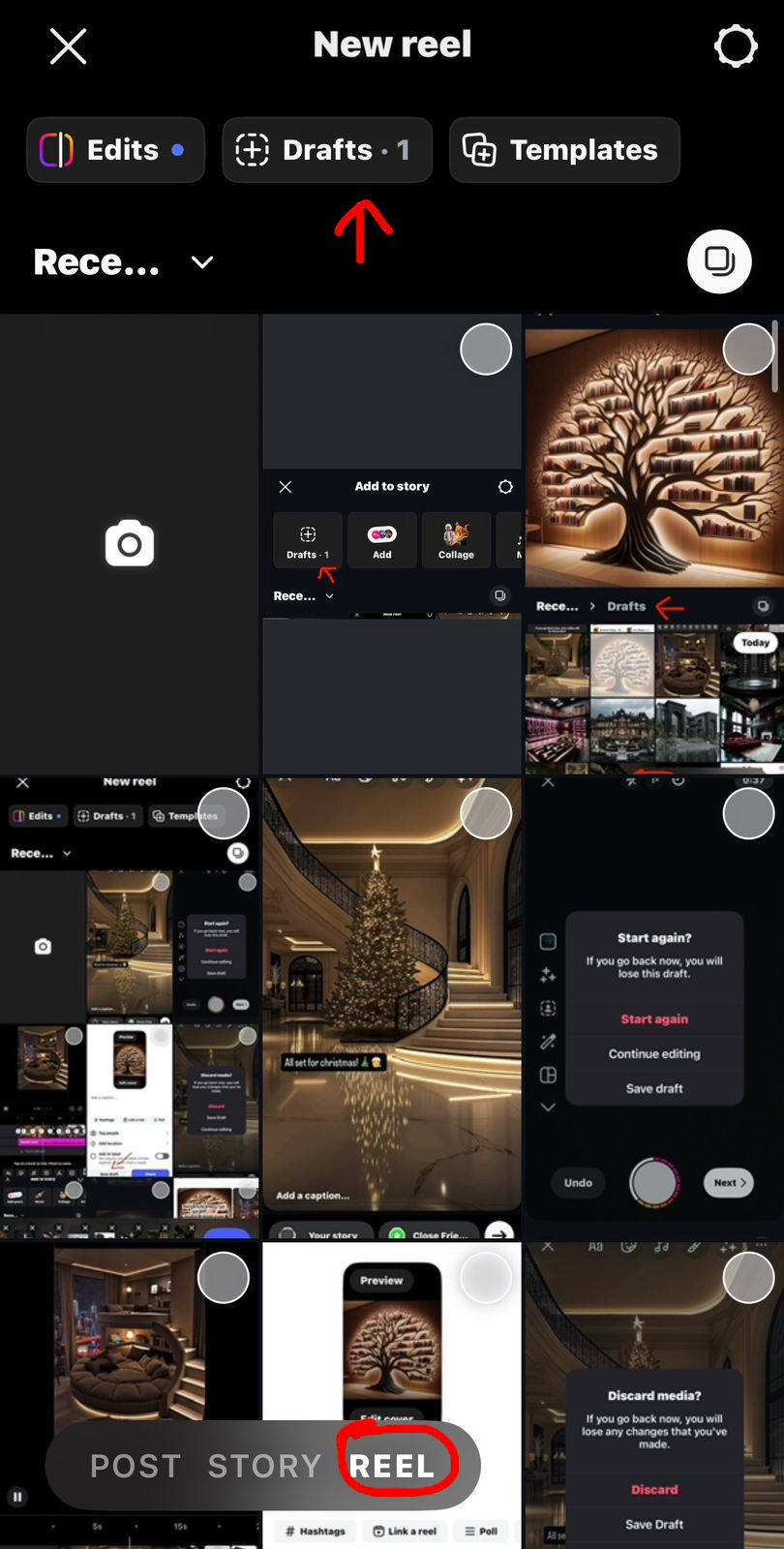 Click on Reel on the Bottom Grid and Then Select Drafts