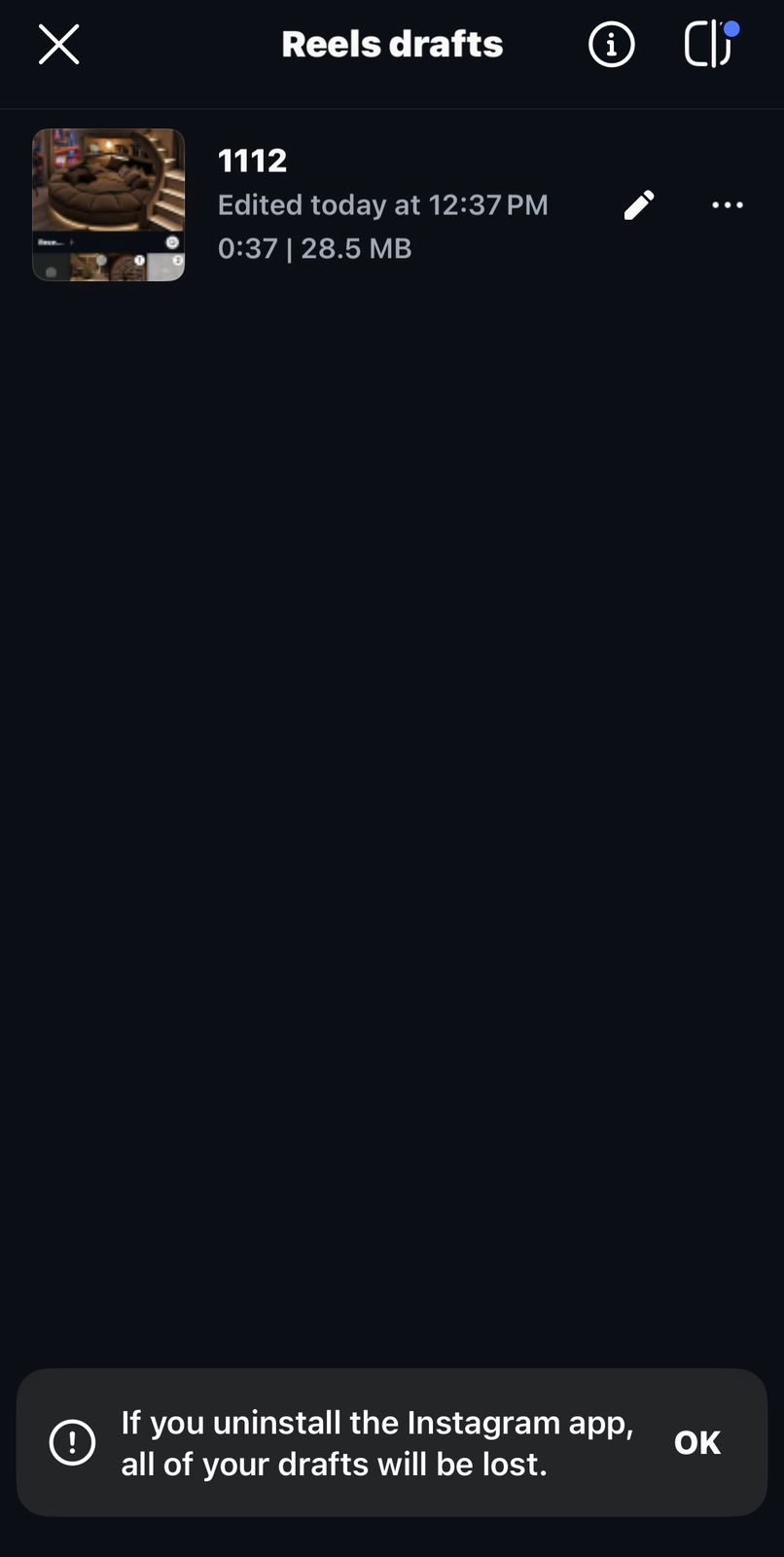 Drafts Are Removed After You Uninstall Instagram