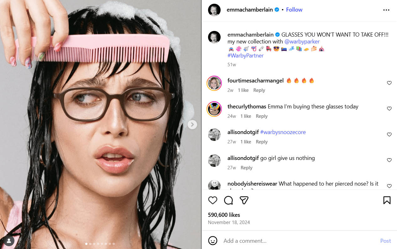 @emmachamberlain's Collaboration Post With @warbyparker