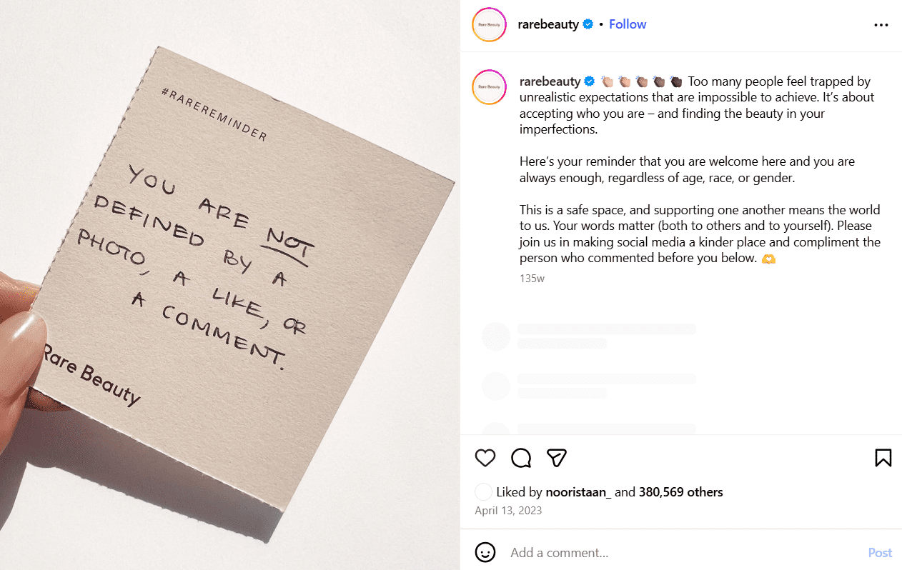 An Instagram Post by Rare Beauty