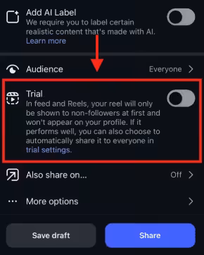 Trial Reel Button on Instagram