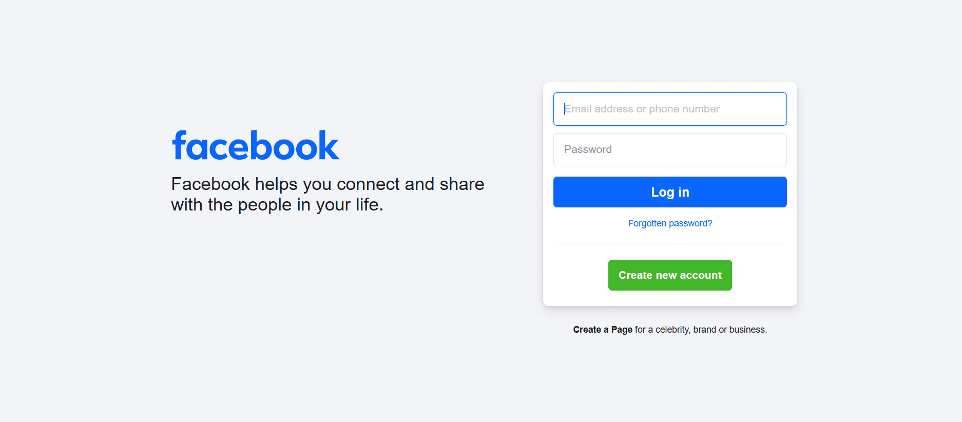 Facebook’s Login Page