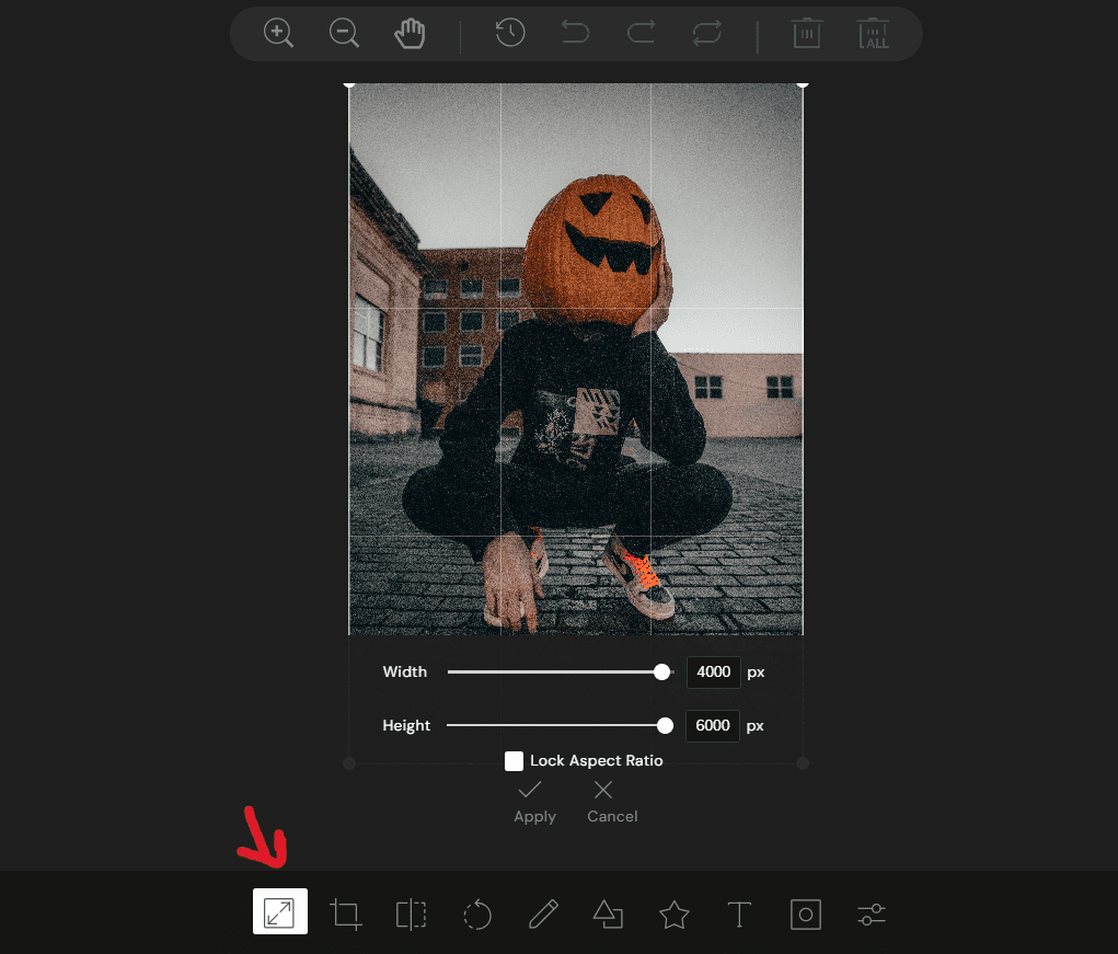 Image Resizing Option in “Edit Image” Mode.