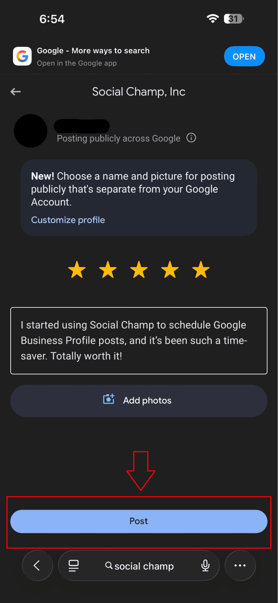 Tap the “Post” Option