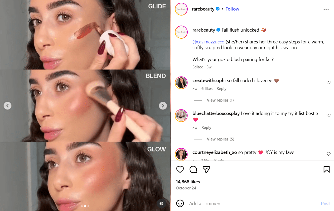 UGC on Rare Beauty's Instagram Page