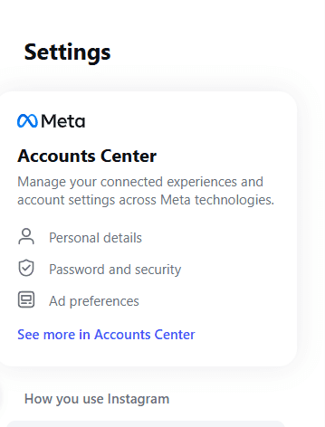 Click on See More in Accounts Center