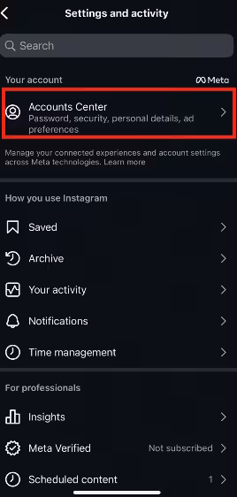 Go to Account Center