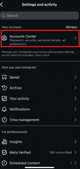 Go to Account Center