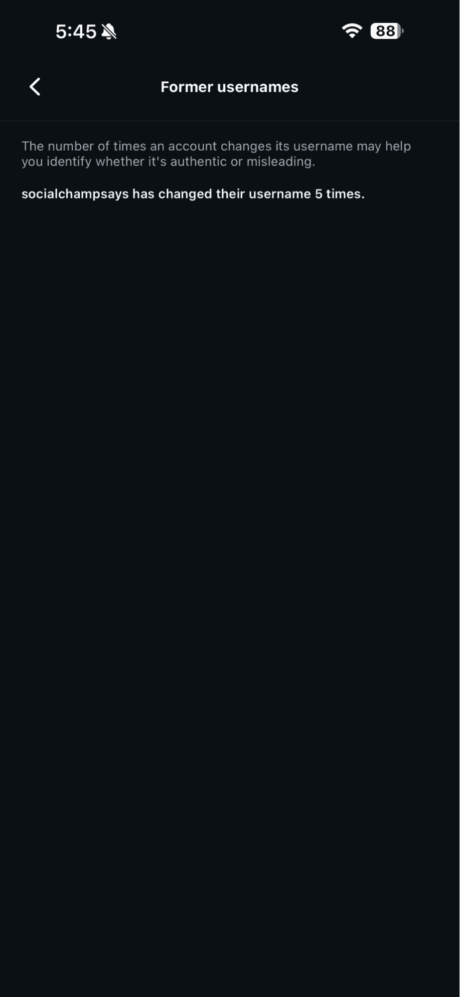 Former Usernames Number of the Account