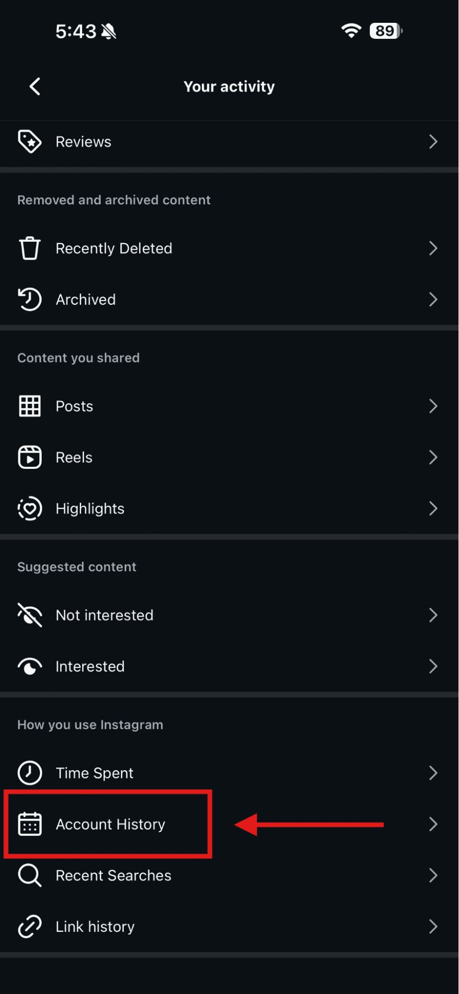 Tap “Account History”