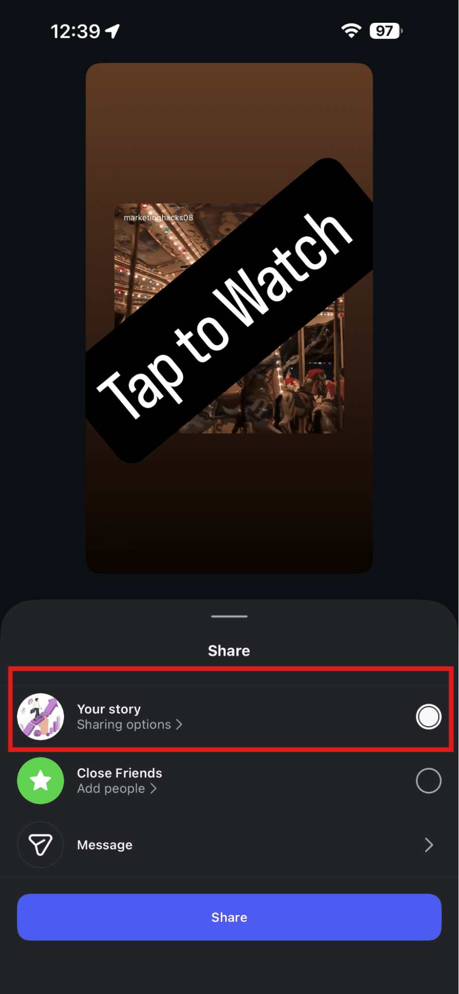 Select Sharing Options