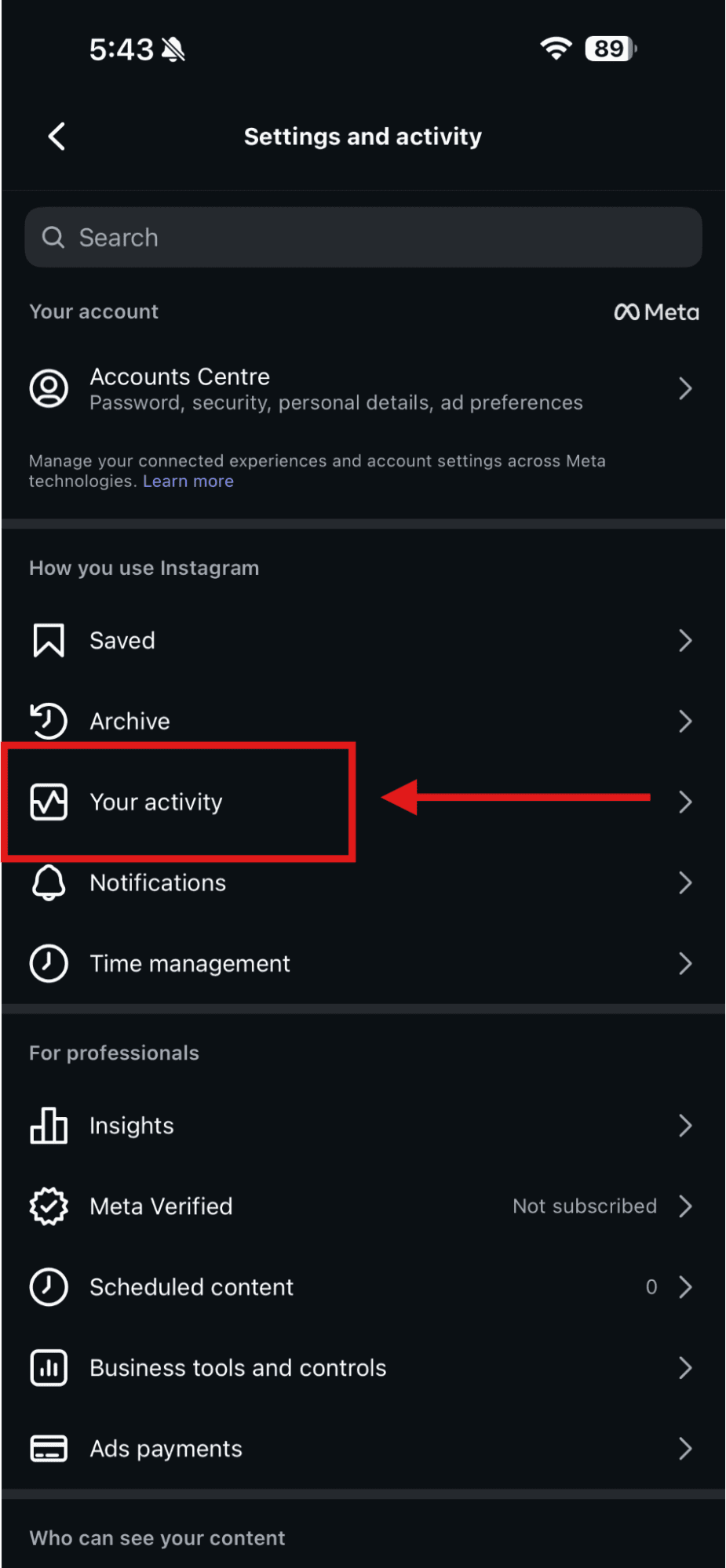 Select “Your Activity”