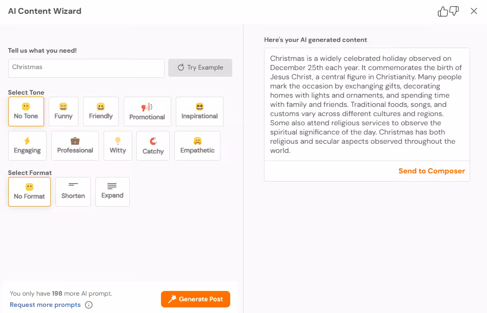 How to Plan and Manage Your Christmas Marketing Campaigns Ahead of Time 16 Social Champ’s AI Content Wizard