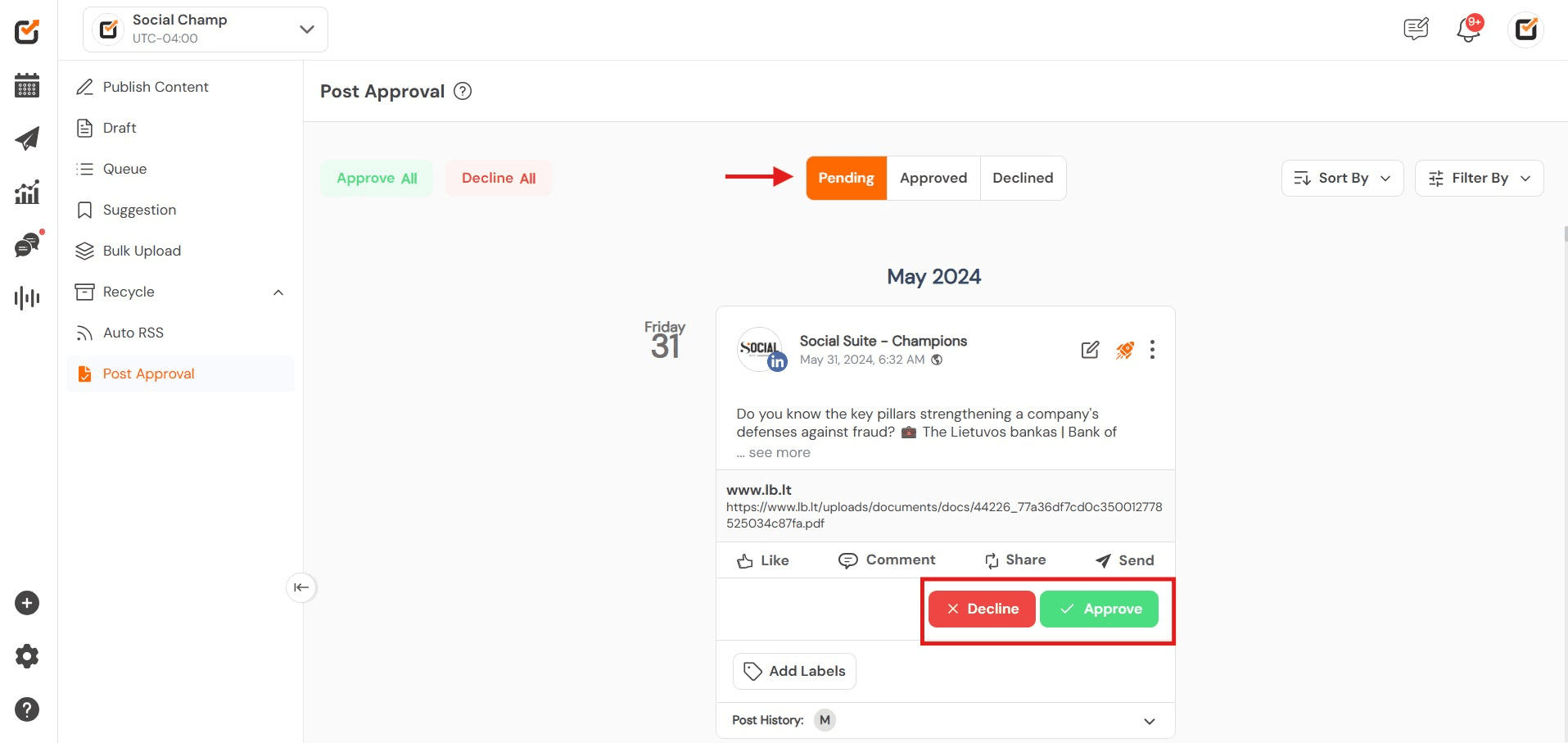 Social Champ’s Post Approval
