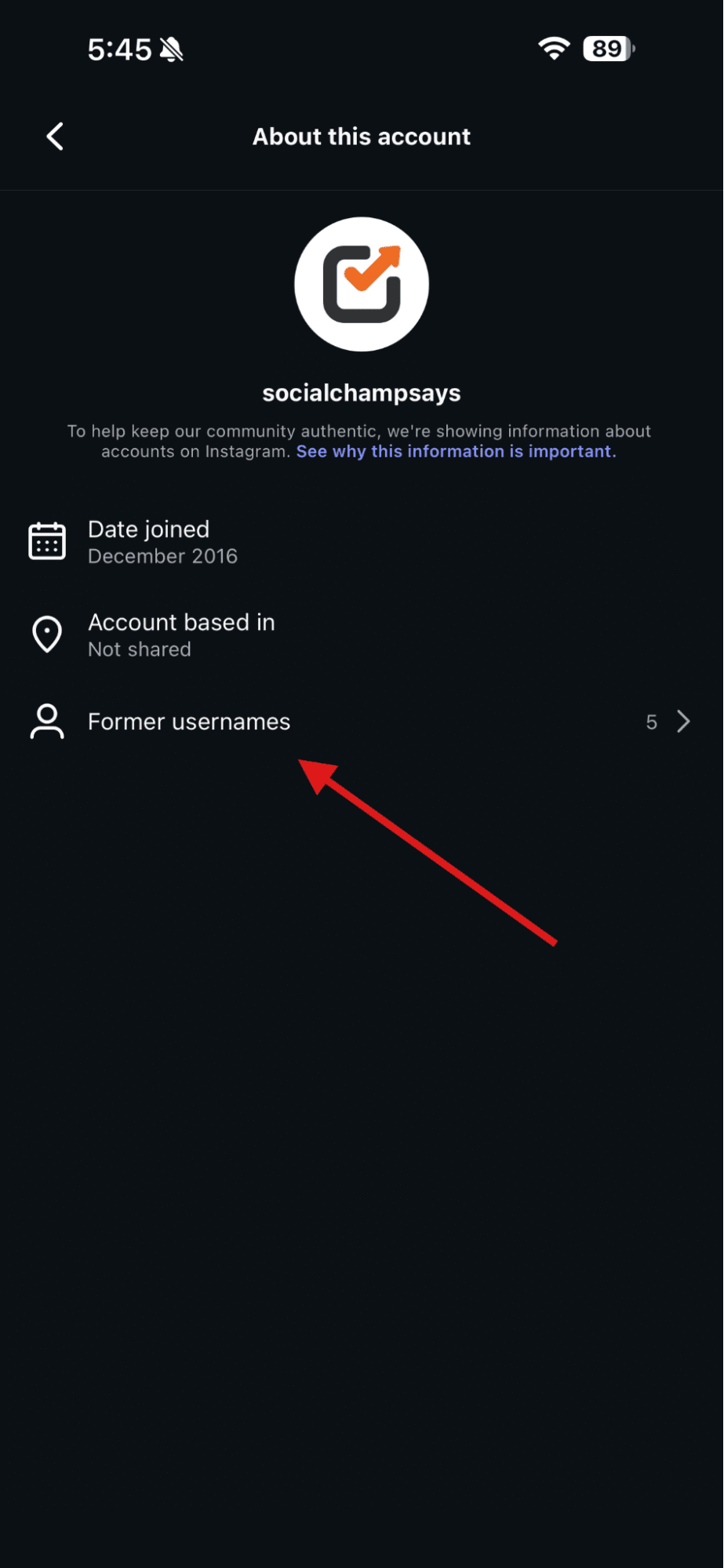 Tap “Former Usernames”
