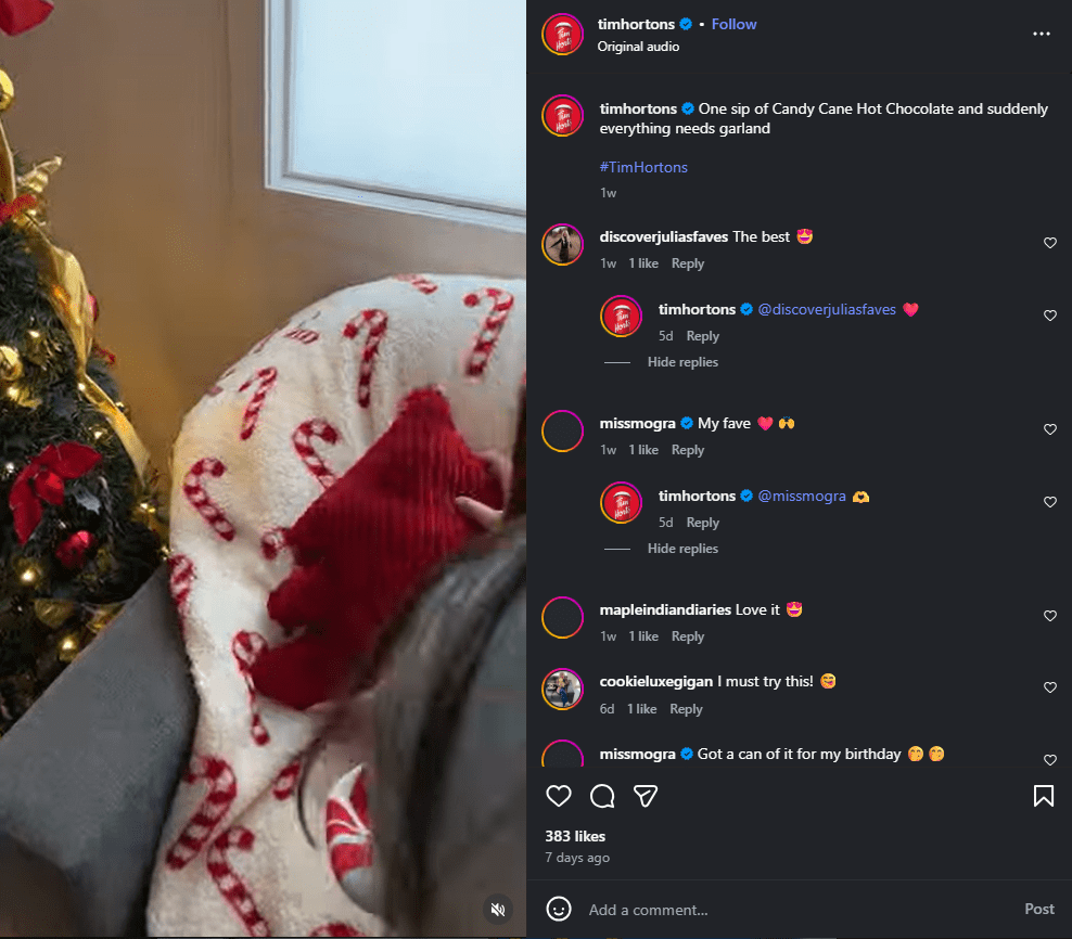 Tim Hortons Engaging With the Audience on Comments