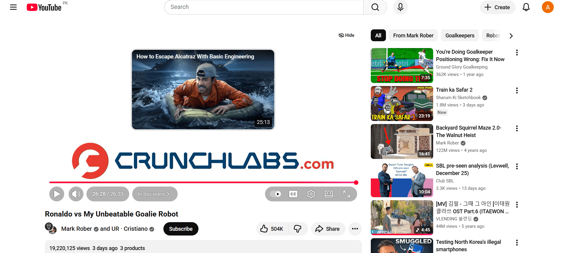 End Screen on Mark Rober YouTube Video
