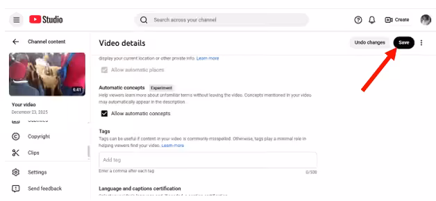 How to Add Timestamps on YouTube: Step-by-Step Guide for 2026 21 Save Changes in YouTube Studio
