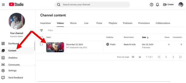 YouTube Studio Dashboard