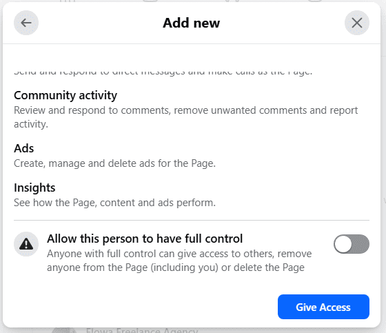 Toggle the button and click “Give Access”