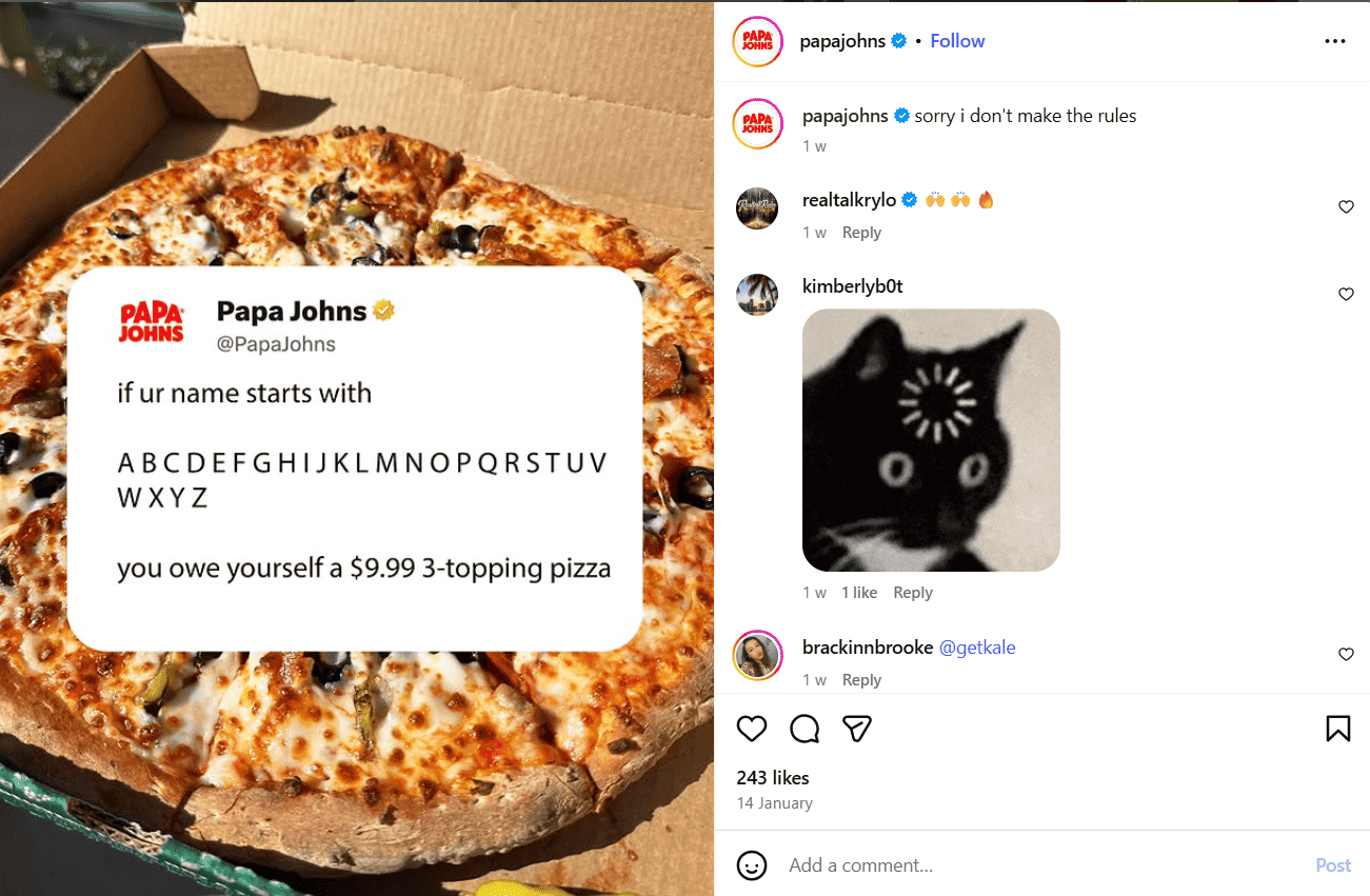 Papa John’s Post Showing Community Skills