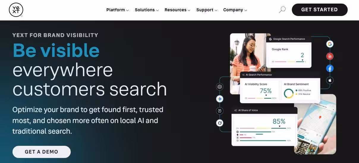 Top 20+ Google Business Profile (GBP) Management Tools in 2026 (Test & Tried) 19 Yext's Landing Page