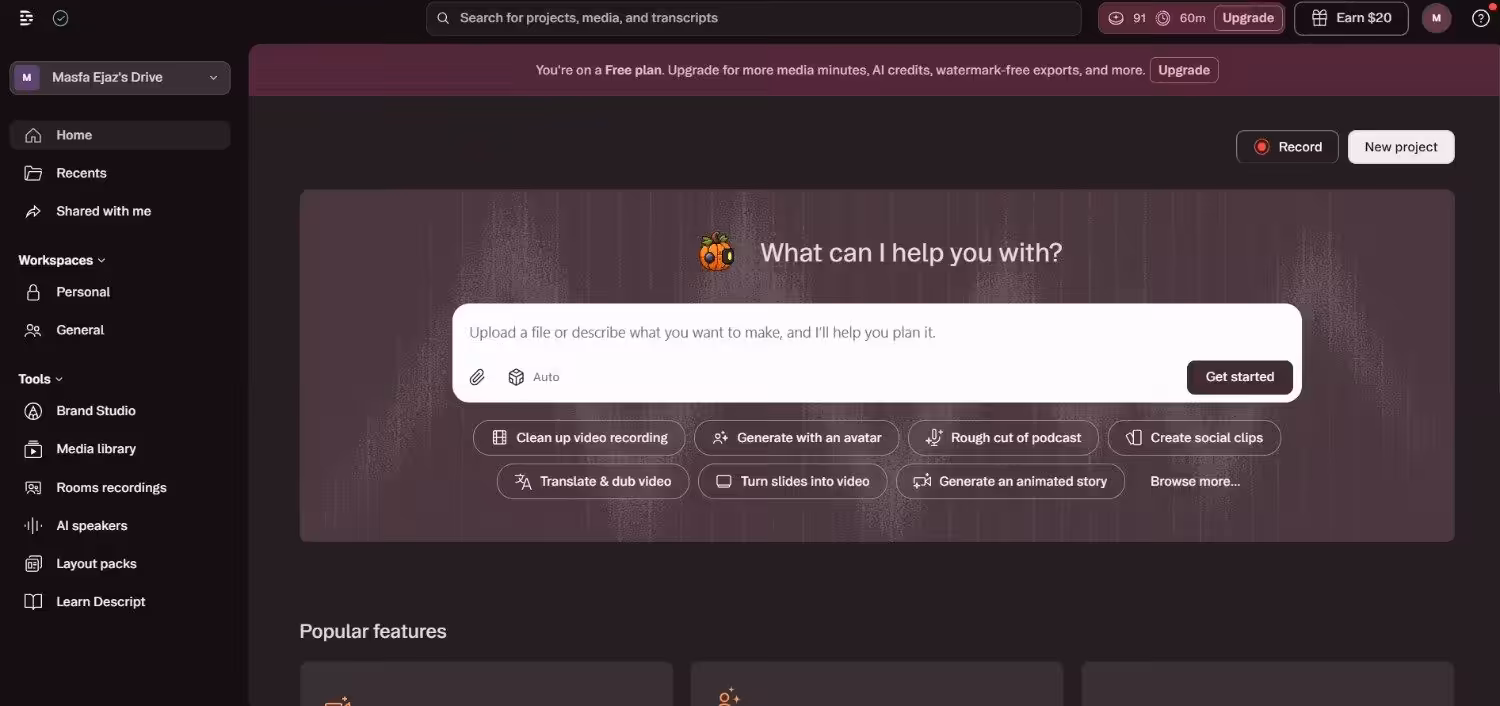 Best Tools for Content Creation and Social Media Management in 2026 10 Descript's Dashboard