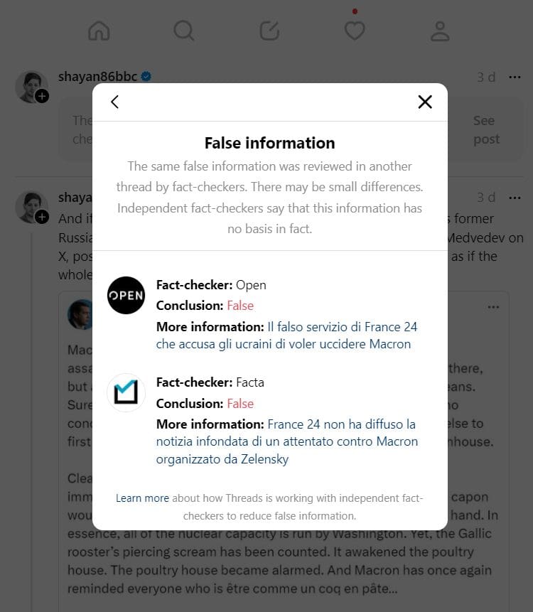 Meta to Introduce Fact Check Alert on Threads 1 Meta Fact-check Alert