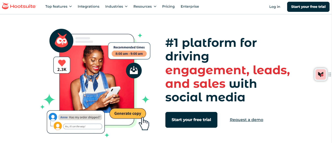 Hootsuite landing page