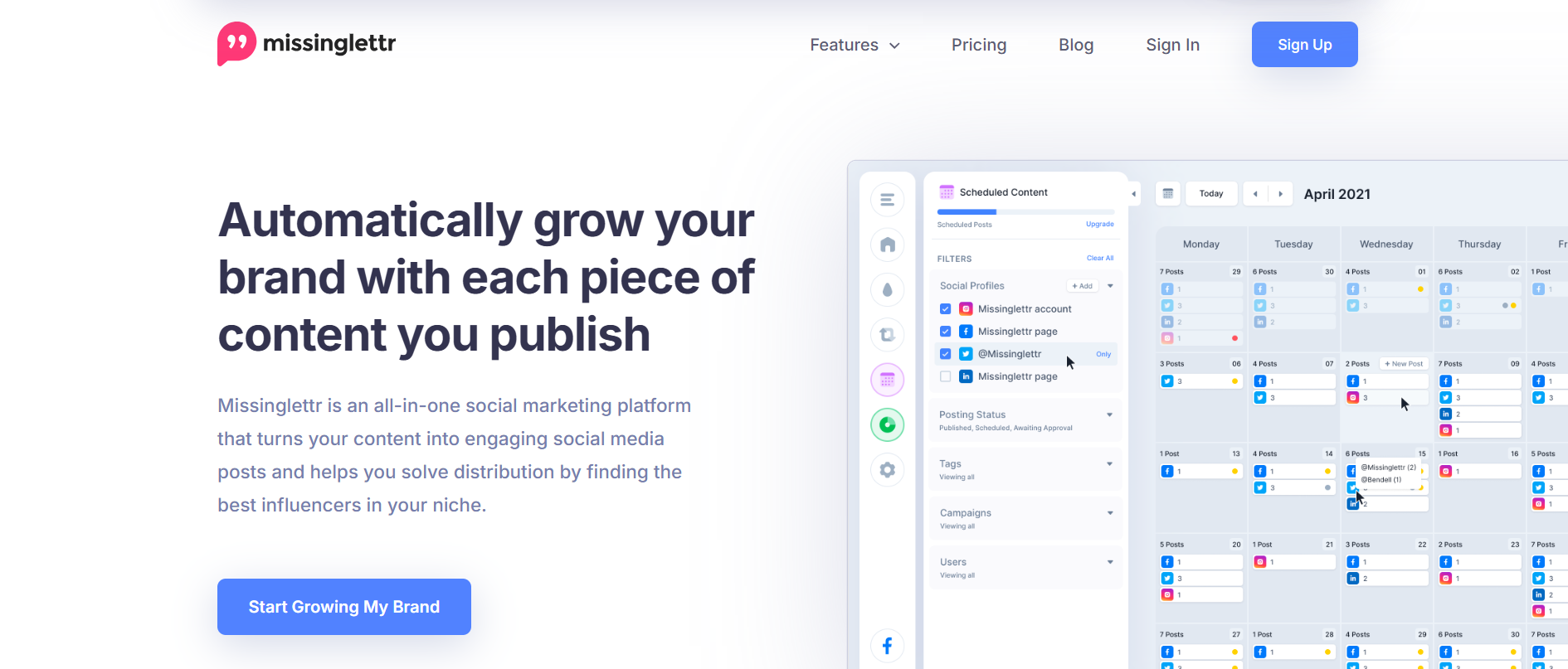 Missinglettr's Landing Page