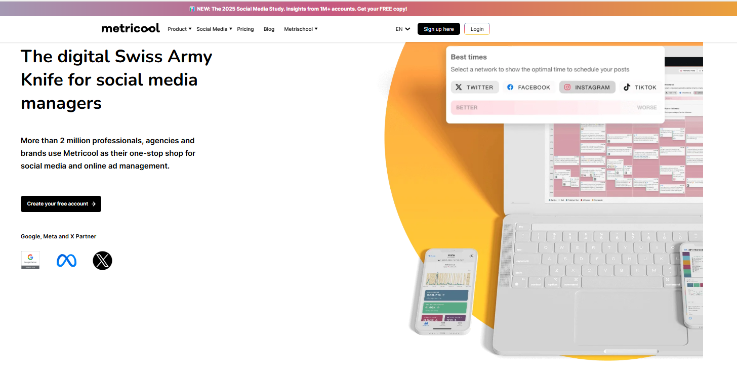 Metricool’s Webpage