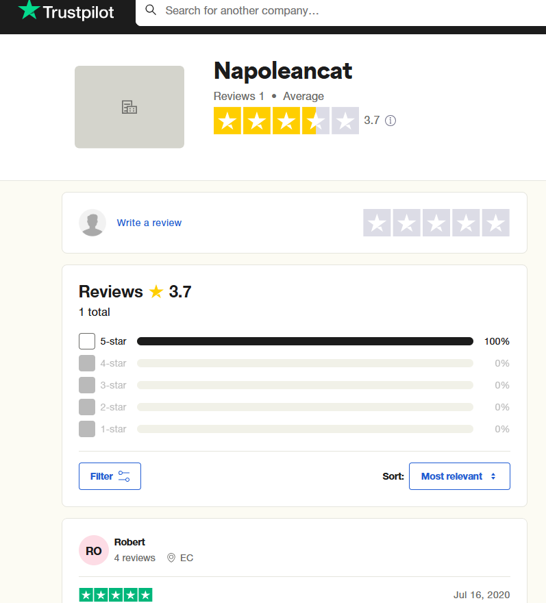 NapoleanCat’s Ratings on Trustpilot