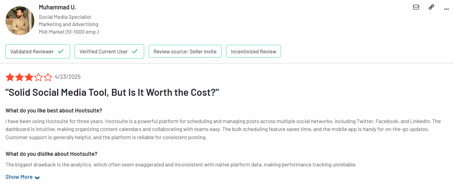 A G2 Review for Hootsuite
