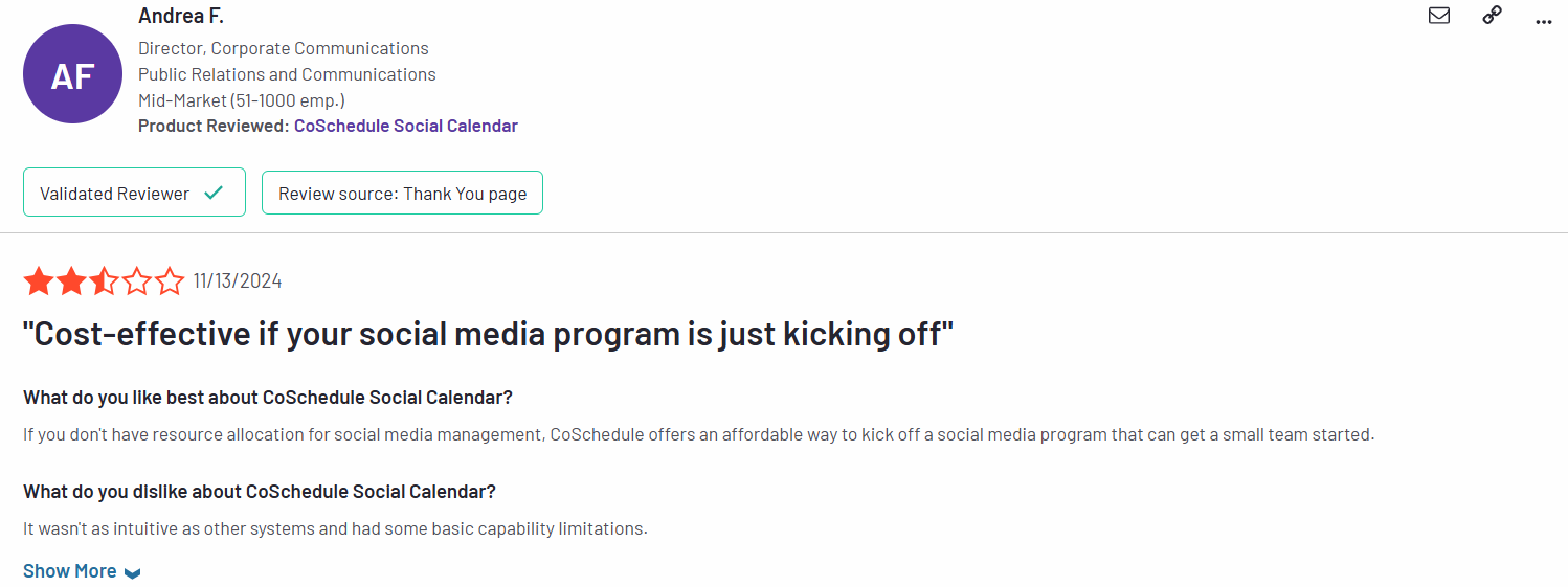 A Review for CoSchedule on G2
