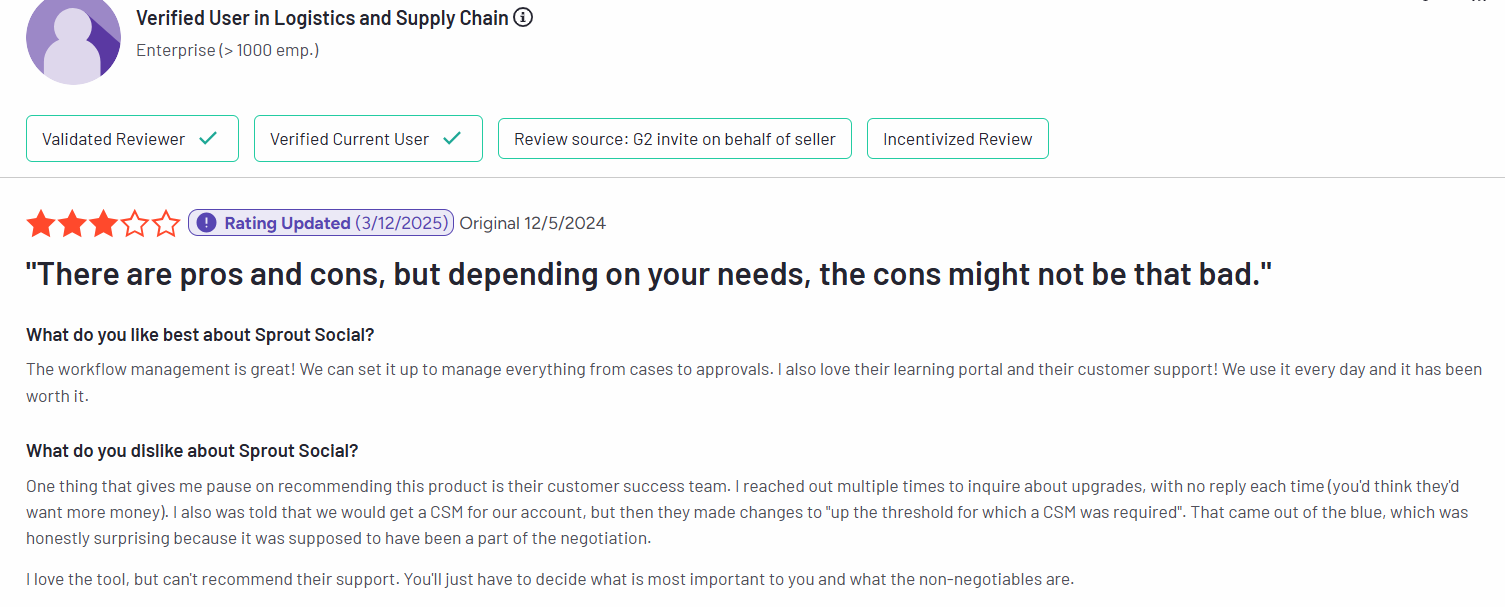A Review for Sprout Social on G2