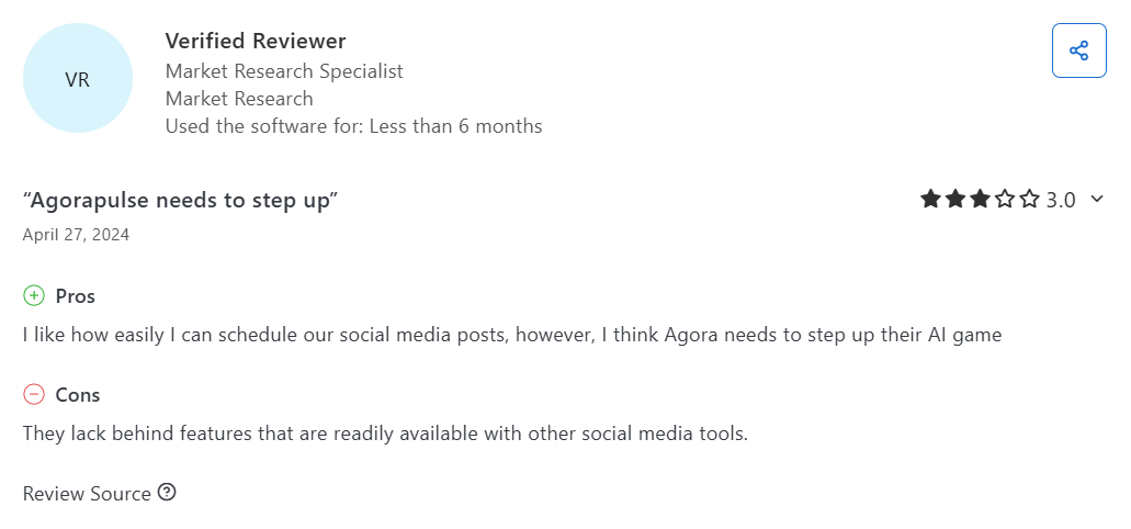 Agorapulse Review about Lacking Features on Capterra