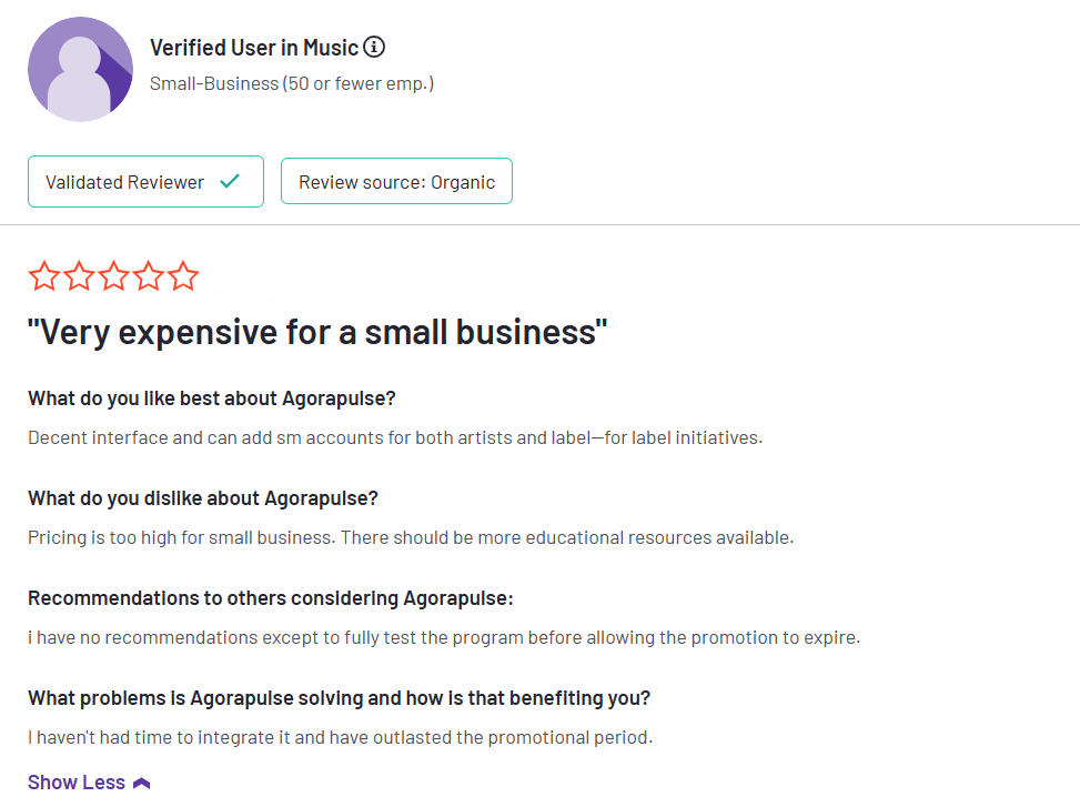 Agorapulse Review about Pricing on G2