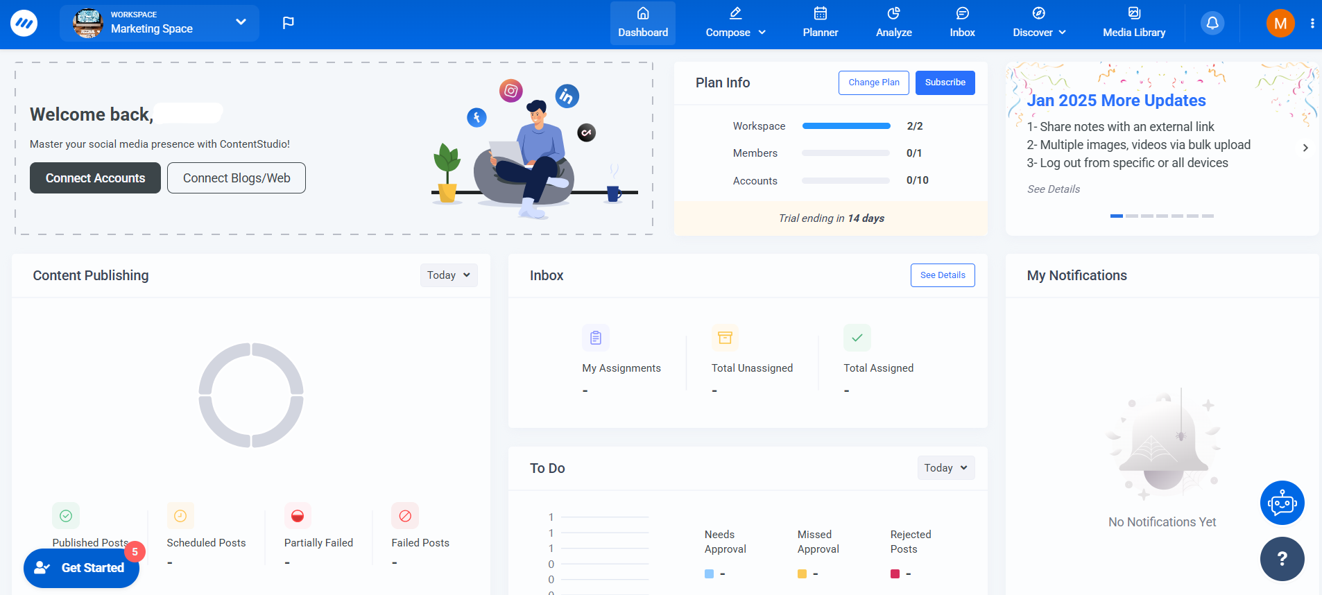 Content Studio’s Dashboard