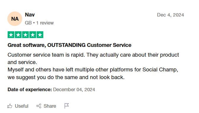 A Social Champ User Reviewed About Its Excellent Customer Support
